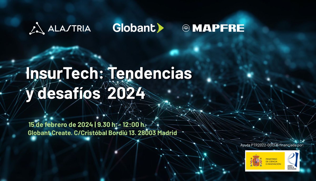 El próximo 15 de febrero de 2024, te invitamos a explorar cómo #Blockchain, #IA y otras tecnologías revolucionarán el sector #Insurtech, de la mano de expertos del sector asegurador y del mundo tecnológico. 

Aforo limitado. Registro aquí: more.globant.com/insurtech-tend…