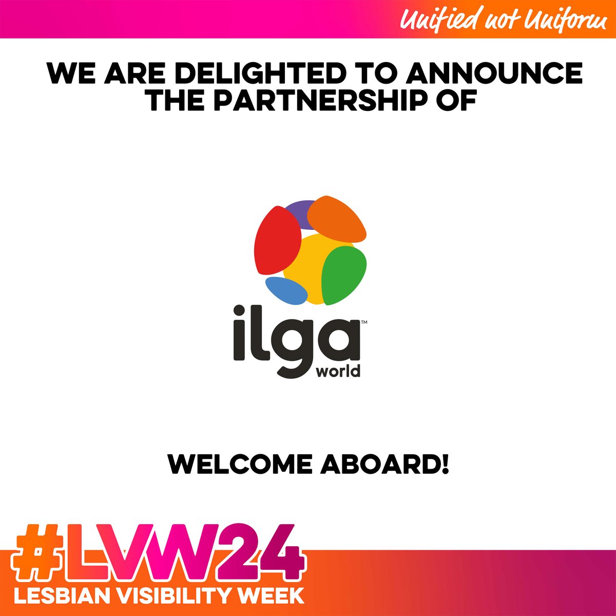 We cannot wait for #LVW24! The amazing @ILGAWORLD is one of our charity partners 🌈 Learn more about Lesbian Visibility Week: lesbianvisibilityweek.com