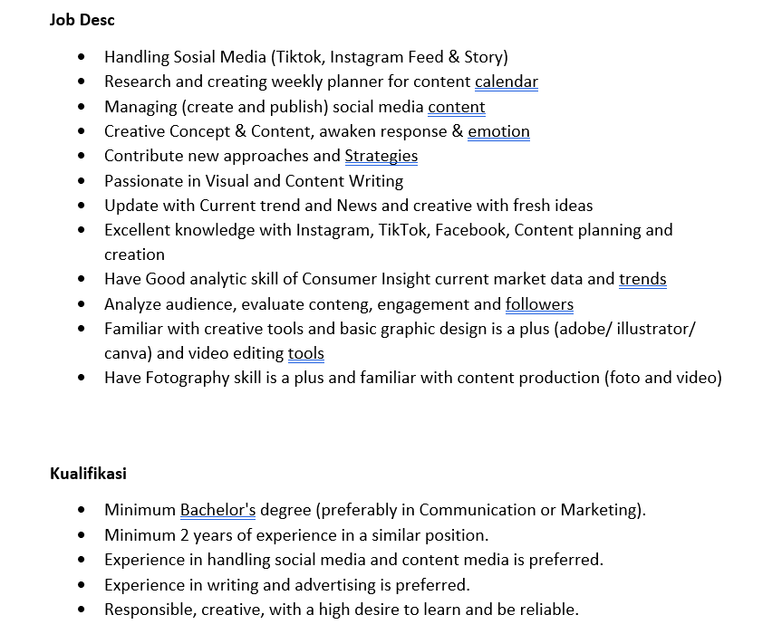 Nofrirynt's tweet photo. Hallo guys, aku lagi cari anak Social Media Content Officer, untuk agency di jakarta selatan. Diutamakan ex agency ya, fresh graduate welcome juga kok. Ketuk dm ya kalo ada yang tertarik, tengkyuuu #lokercot Izin share

@hrdbacot 
@ezash https://t.co/RKxMoR612i