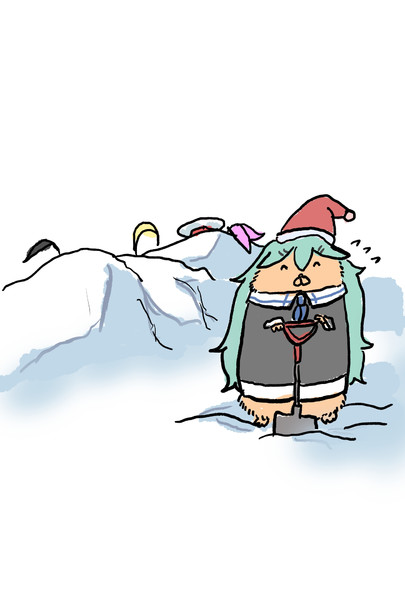 山風(艦これ) 「雪かきする偉い山風ちゃん 」|版画作家こなこなきなこのイラスト