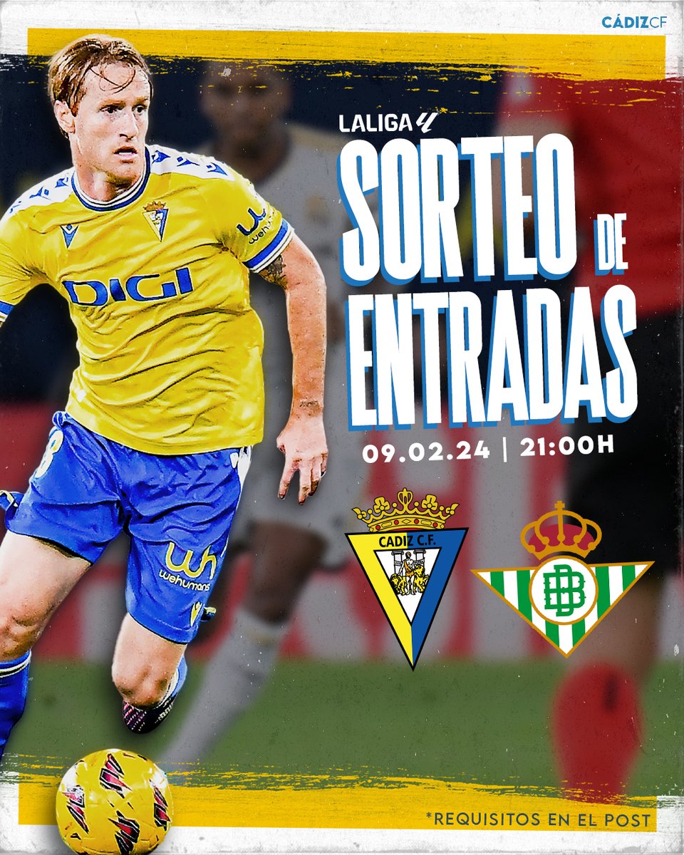 💛💙 ¡ATENCIÓN SORTEO! 

¿Quieres venir gratis al #CádizRealBetis junto a un acompañante? 

¡Sorteamos dos entradas! 

Participa en el sorteo:
* Da Me gusta y RT a esta publicación.
* Menciona a la persona con la que vendrías al partido.