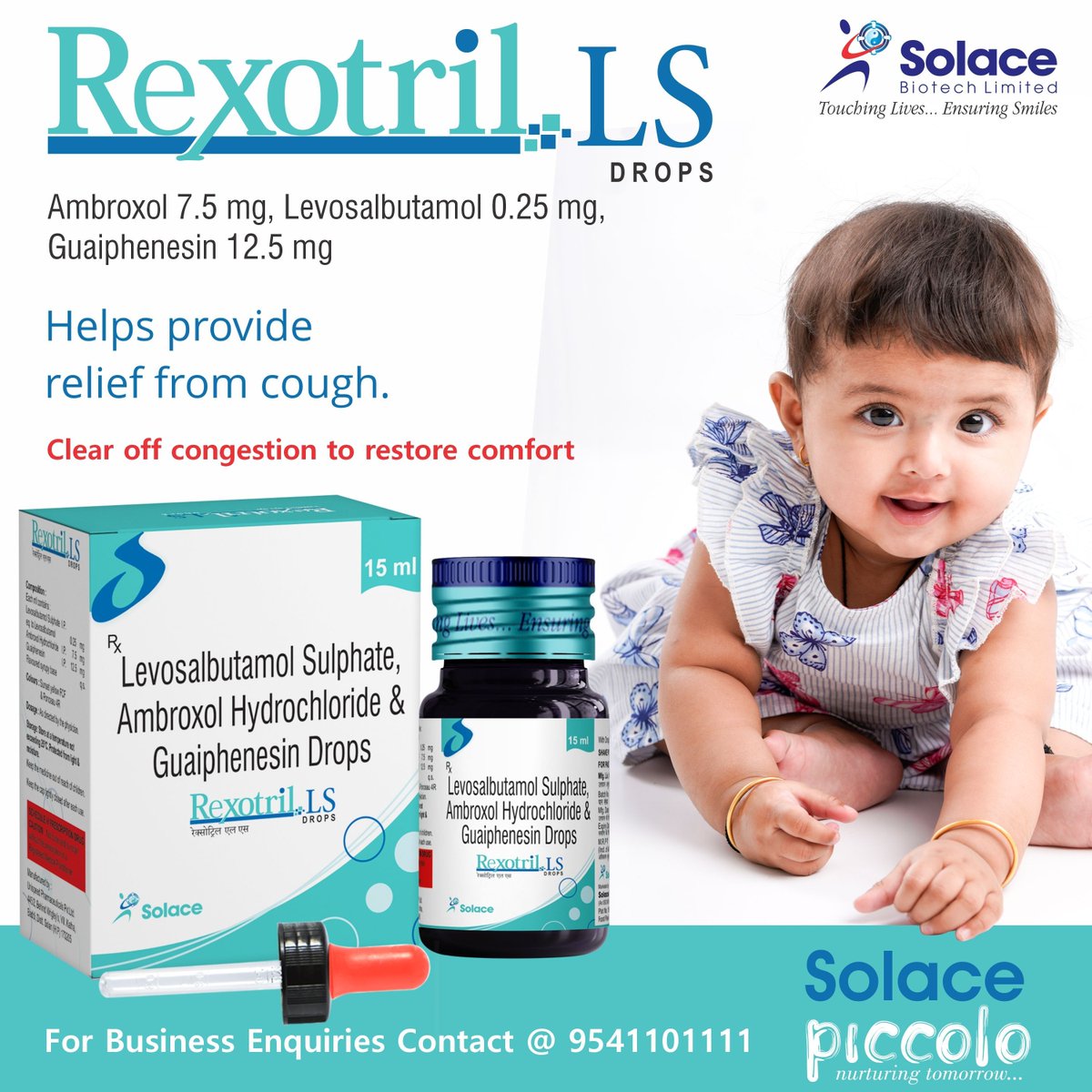 Rexotril LS Drops contains Ambroxol, Levosalbutamol and Guaifenesin which belongs to the group of medicines known as Mucolytics, Bronchodilators, and Expectorants respectively. 
#pcdpharma #pcdpharmafranchise #solacebiotechlimited