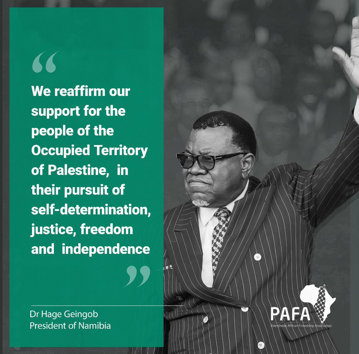 We join our brothers and sisters in Namibia in mourning the untimely loss of President Hage Geingob, a committed servant of his people and loyal friend of the Palestinian people. May his soul rest in peace 🕊️