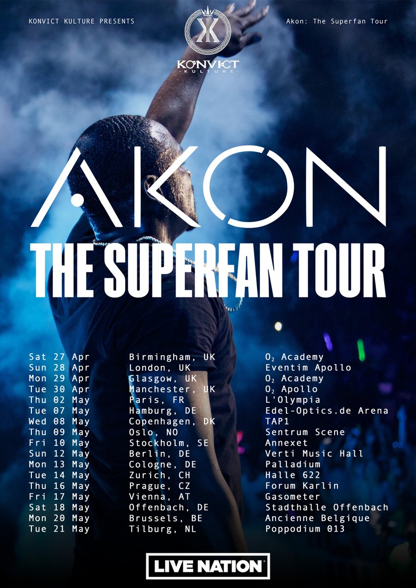 NEW // It's been a whole DECADE since @akon last toured Europe, but the Grammy-nominated singer and rapper will be making his return across the Atlantic for a run of UK/EU shows this spring! Grab your tickets from 10am Friday 👉 tinyurl.com/56njauhc