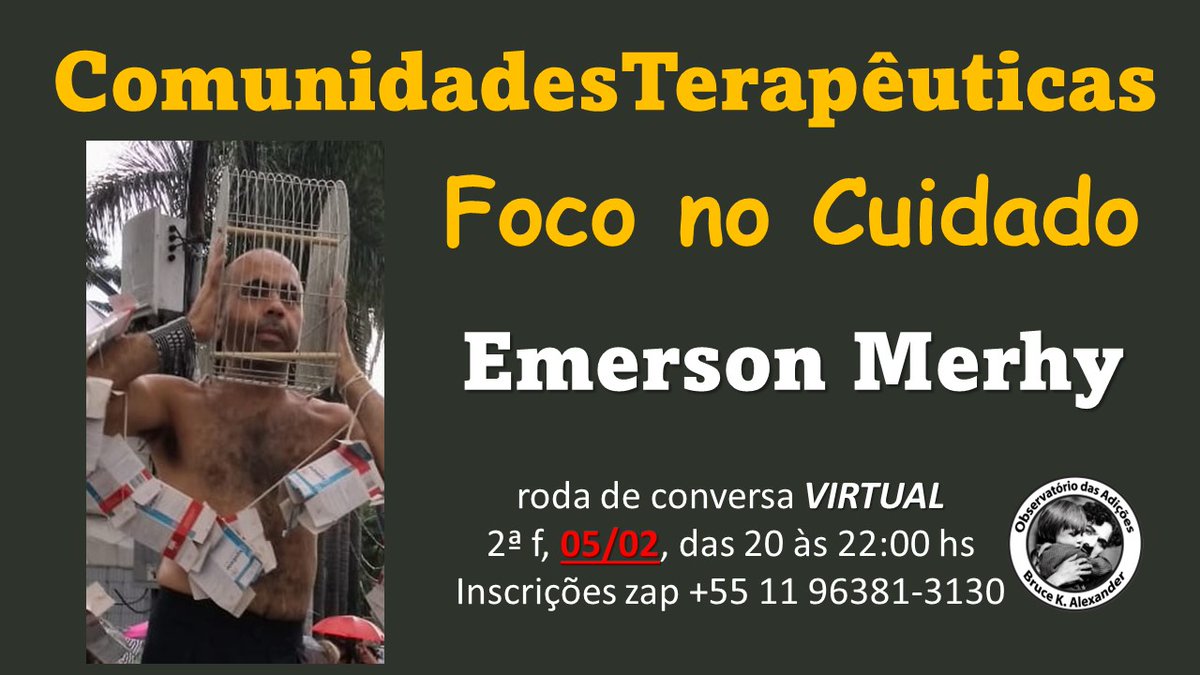 JTabw's tweet photo. Hoje tem às 20h #RodaDeConversa  VIRTUAL com Prof Emerson Elias Merhy, #ComunidadesTerapêuticas Inscrições no Whatsapp 11 96381-3130
#NucleoDeInclusãoEReflexão 
#CampoBelo 
#SãoPaulo 
#Sampa 
#SP 
#Brasil 
#Br https://t.co/XVhNIheGNs