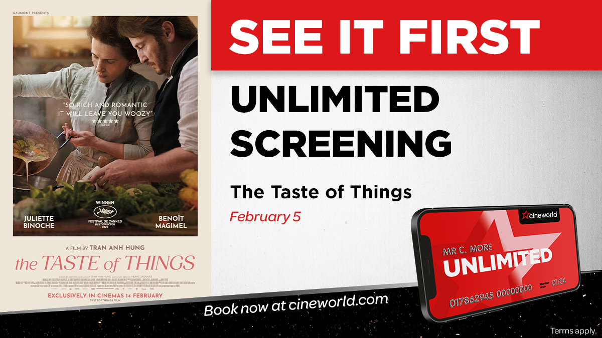 Tonight we're serving up another #UnlimitedScreening!🎬

A delicious story of romance, and a love for cooking, see #TheTasteOfThings before everybody else. 

🎟 bit.ly/TheTasteOfThin…