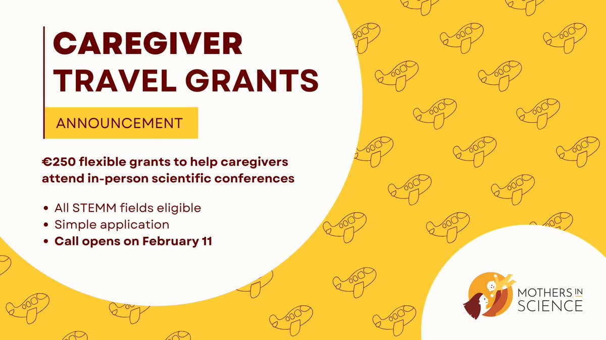 BIG NEWS! We’re excited to announce the launch of a new caregiver travel grant for members to help them attend in-person scientific conferences. With this flexible grant, you can find the ideal solution to meet your specific childcare needs. Call opens Feb 11! @momademia #IDGWS