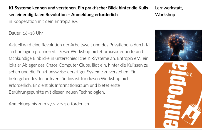 📆 Am 5.3.2024 veranstalten @BLB_Karlsruhe & @entropiagpn gemeinsam einen spannenden Workshop 'KI-Systeme kennen und verstehen. Ein praktischer Blick hinter die Kulissen einer digitalen Revolution'. 
blb-karlsruhe.de/kalender

#KarlsruheDigital