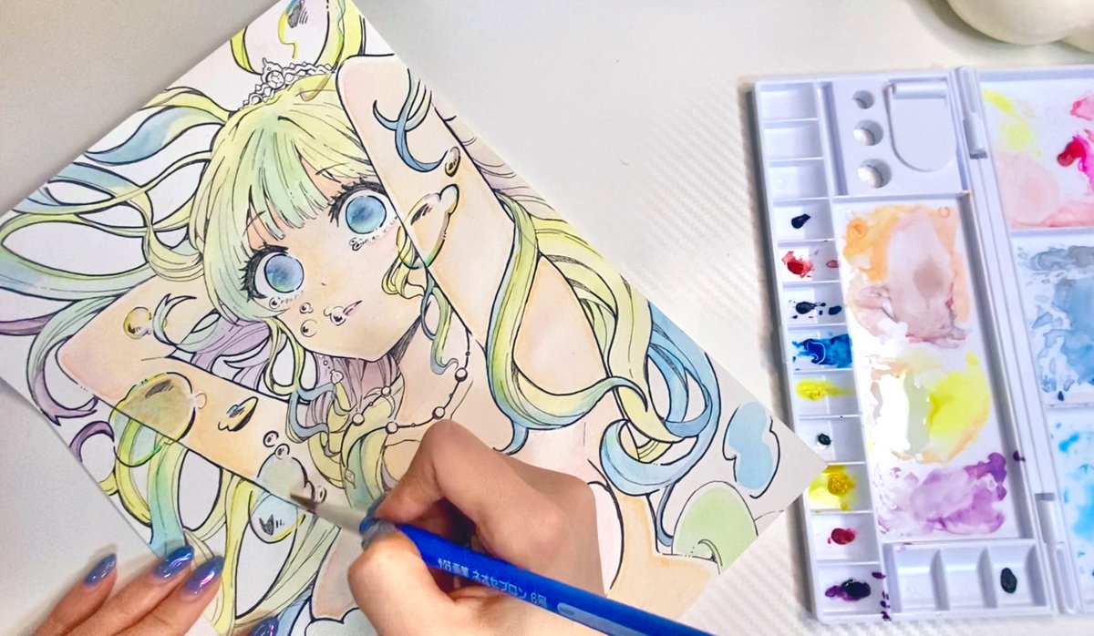 水彩楽しい.（ ; ; ）