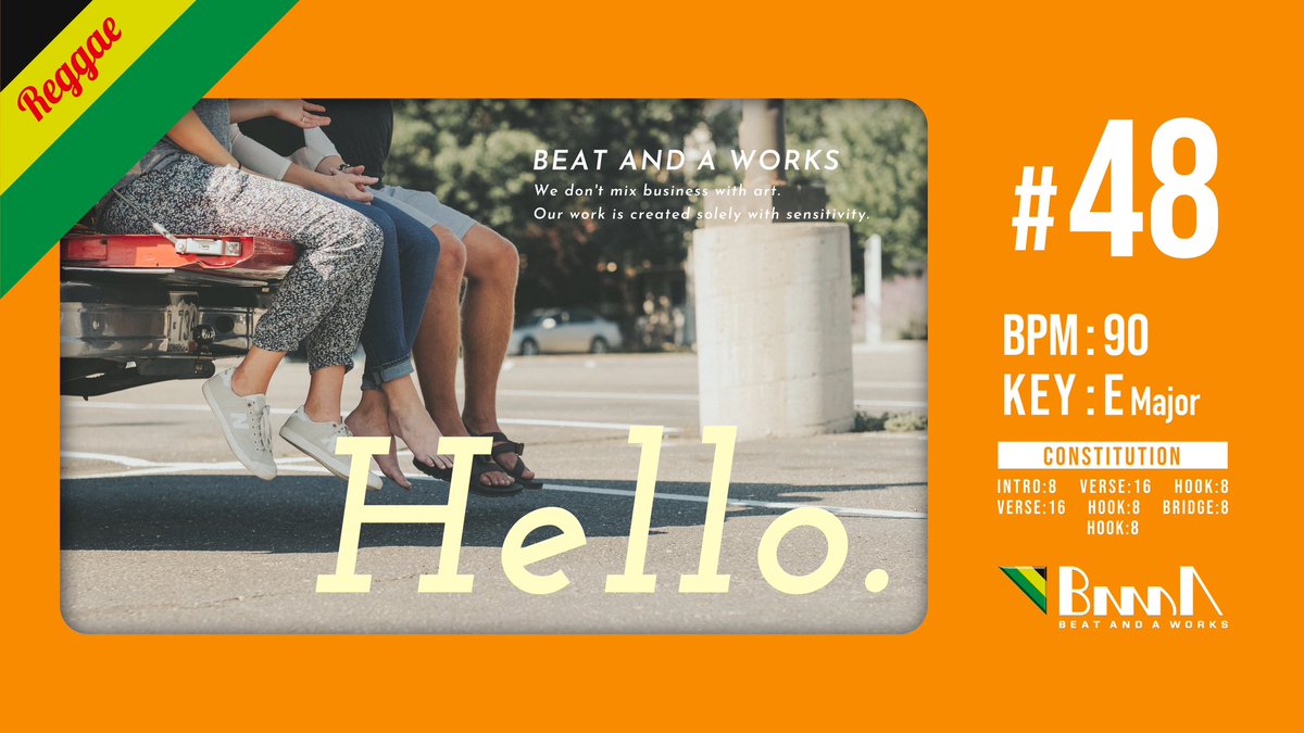 BEAT_AND_A's tweet photo. 【💿新トラック公開💿】

「 Hello. 」

🔴トラック視聴▶️ 
https://t.co/FCYuz8q5Mw

🟠フリー利用・質問など▶️ 
https://t.co/CcksOxDimI

🟡購入はこちら▶️
https://t.co/Mo4ySlOK7X

#フリートラック
#BEAT_AND_A #ビータナワークス
#HIPHOP #REGGAE #タイプビート
#typebeat #レゲエ https://t.co/EBtCk58FSQ