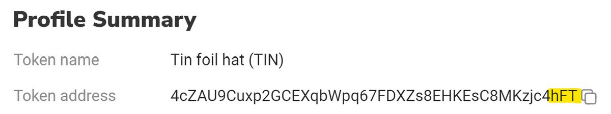 TINSolArmy's tweet photo. The last 3 letters of our CA is TFh 🤯 $TIN Foil Hat... It's all a CONSPIRACY! 

Join the #TINHATARMY https://t.co/j79tgRptwy
https://t.co/ljBvBEOK7f

$WIF $WEN $PORK $GME $SOL #SOLSCAN https://t.co/PpB3KXkwxc