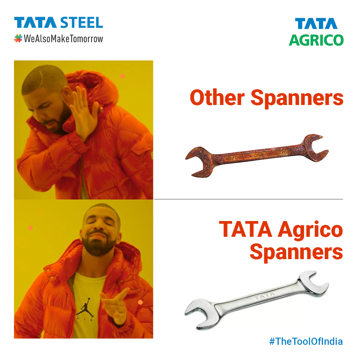 AgricoTata's tweet image. The right spanner makes every job better—it’s the truth! That’s why every handyman &amp;amp; DIY enthusiast trusts the Tata Agrico Spanner for all their jobs.

To know more, visit tataagrico.com
.
.
#TataAgrico #spanner #spannerset #tatatools #DeshKaTool #handtools #trustedbrand