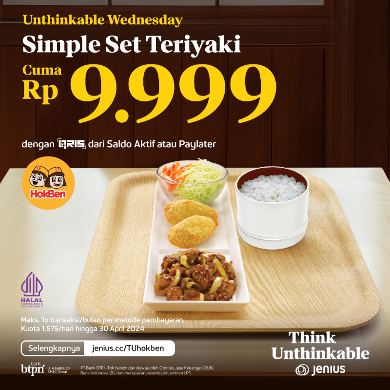 JeniusConnect's tweet photo. Jajan Hokben pakai Jenius Paylater Rp9.999. Buruan gas, cuma sampai 30 April 2024!