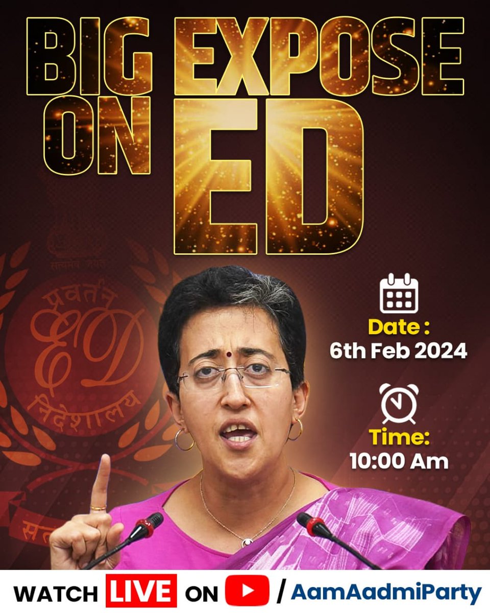 AAPMaharashtra's tweet photo. भाजपच्या ED चा मोठा पर्दाफाश
             
उद्या सकाळी 10 वाजता!

जरूर पहा!!

 #BigEDExposebyAAP https://t.co/YLRC3qCN7R