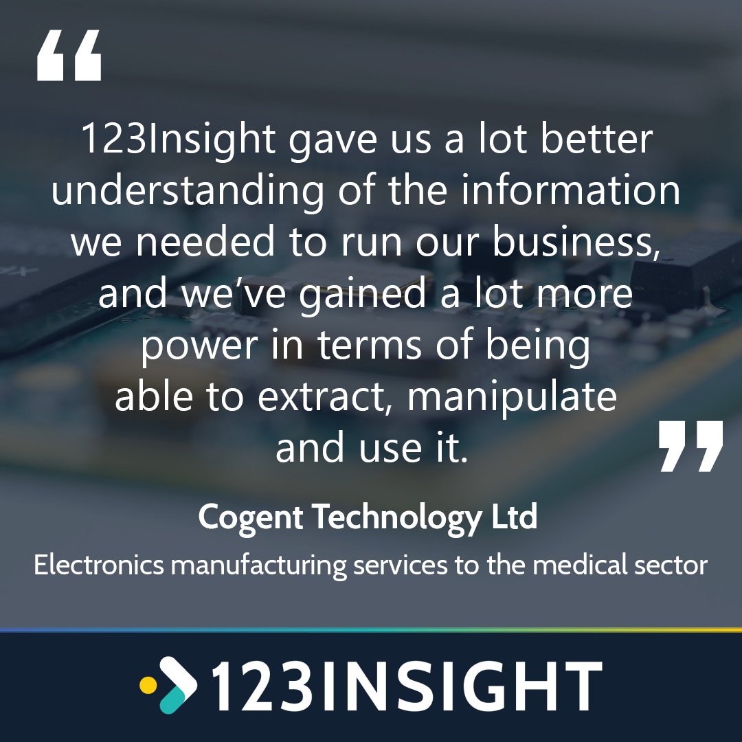 As Cogent holds ISO9001, ISO13485 and ISO14001, traceability is paramount to their business. 123Insight's ability to integrate with other systems means they have 'one source of truth'. Read more : eu1.hubs.ly/H076pYg0
#businessintelligence #ukmanufacturing #businessanalytics