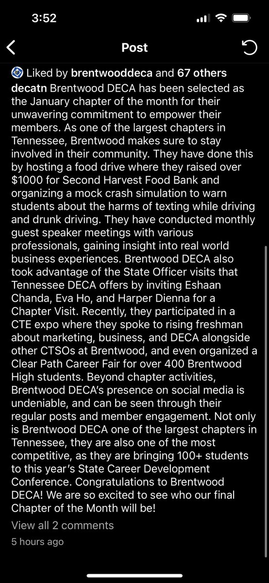 wcsBHSln's tweet photo. BHS DECA Rocks again! Tennessee’s Chapter of the month! Thank you TN DECA for choosing us as this month’s recipient!! #largestchapter #440strong https://t.co/6aVgUVZZ8a
