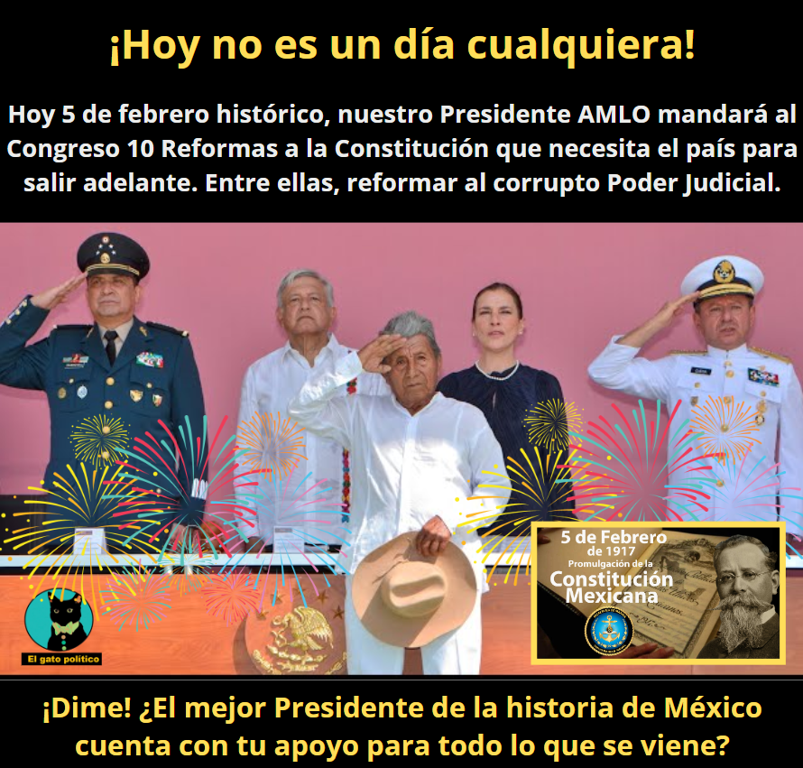 ¡Todo el apoyo, Presidente! 🇲🇽🥁🥁💃🐈‍⬛ 👏👏
#5DeFebrero #DíaDeLaConstitución #Mañanera