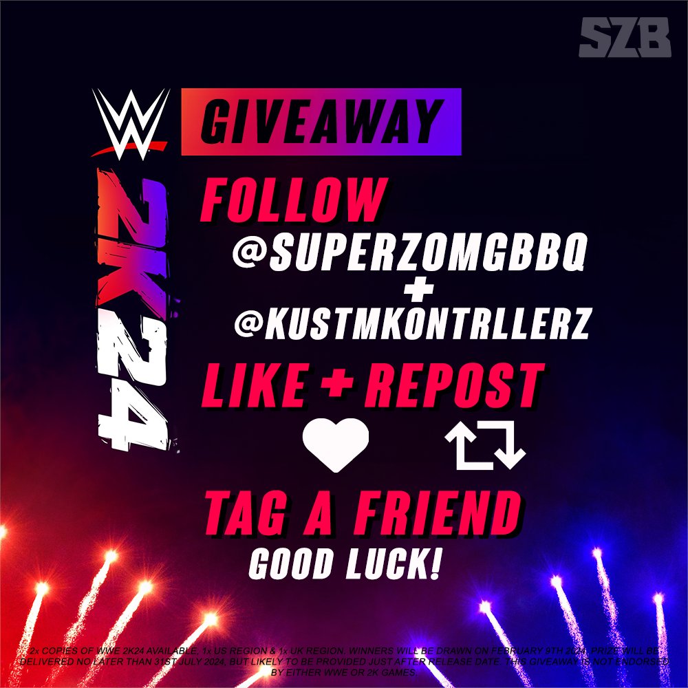 My first 2K giveaway in a Long time! I'm tag-teaming with <a href="/KustmKontrllerz/">Kustom Kontrollerz™</a> for 1 x UK and 1 x US copy of #WWE2K24 <a href="/WWEgames/">#WWE2K25</a>. To Enter:

✅ Follow: @SUPERZOMGBBQ + <a href="/KustmKontrllerz/">Kustom Kontrollerz™</a> 
✅ Like and Retweet this Tweet
✅ Tag A Friend

Winners will be picked on February 9th. Good luck!