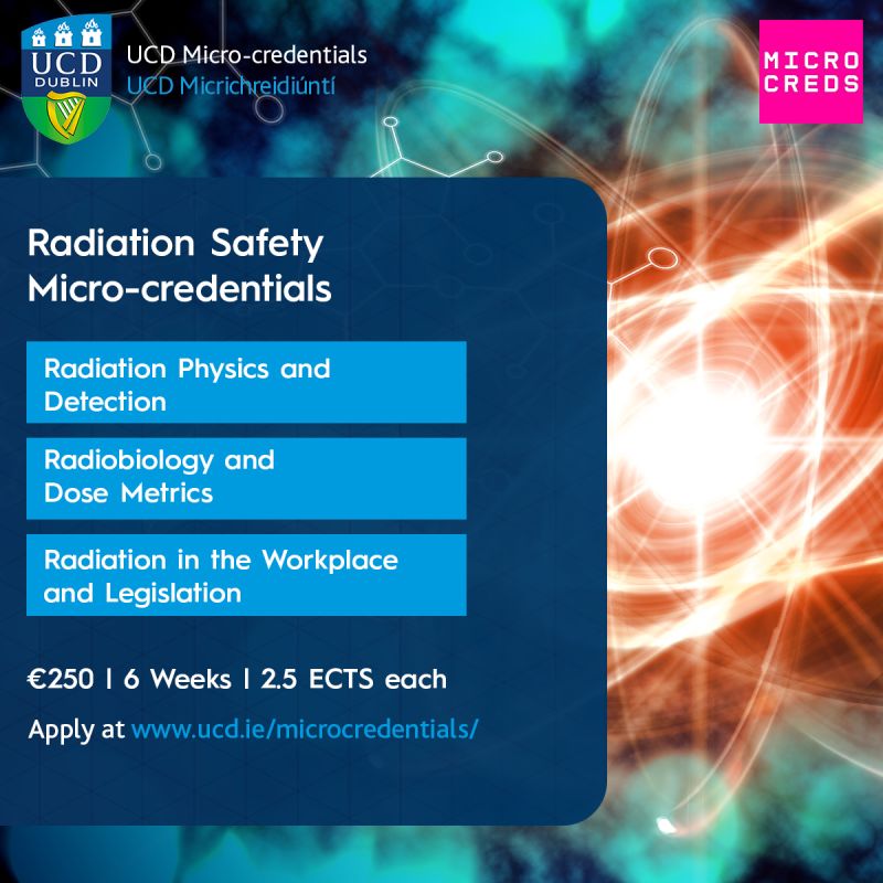 🩻@UCDMedicine has 3 #microcredentials in #RadiationSafety running in Summer 2024. These short courses take approx. 6 weeks to complete and are entirely online, so you can access them from anywhere in the world. Learn more; ucd.ie/microcredentia… #UCD #Medicine #radiation