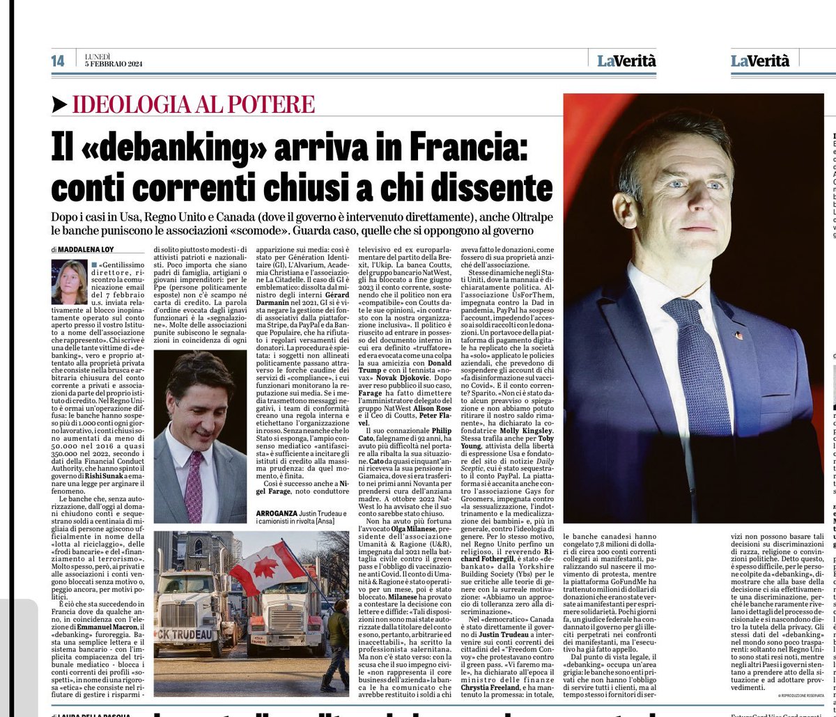 OrtigiaP's tweet image. L'ATTACCO ALLA PROPRIETA' PRIVATA E' INIZIATO.. #debanking: non sei in linea con il pensiero unico dominante? ti esponi pubblicamente contro le decisioni governative? Le banche ti bloccano i conti correnti. Sei pericoloso e inaffidabile. E' successo in UK, in USA, in Canada e ora