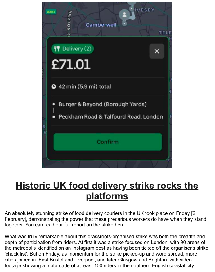 project_gig's tweet photo. Missed the Gig Economy Project weekly newsletter yday? You can catch-up here: https://t.co/tljmirrJcw
To get it in your inbox each week, click here: https://t.co/GF8A2WaPUi
#RidersStrike #FoodDelivery #UberEats #Deliveroo #JustEat #UK #PlatformWork #GigWork #GigEconomy #Strike https://t.co/wSAfYhJZN0