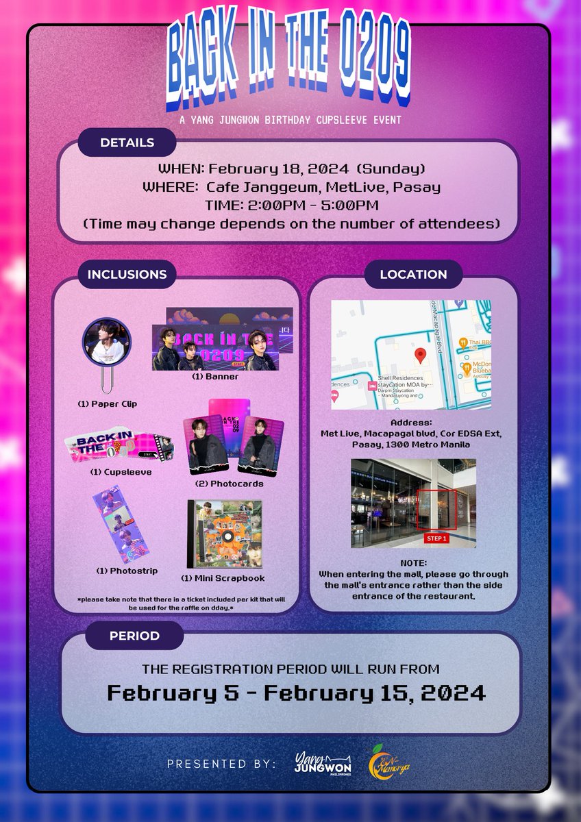 Let's wind back the tape ENGENEs!📼 
Back in the 0209: Yang Jungwon — A Birthday CSE🐈

🗓️&amp;🕑 Feb 18, 2024 Sun | 2PM-5PM
📍 Cafe Jangguem - Metlive, Pasay City

Registration Period: 2/5 ~ 2/15
docs.google.com/forms/d/e/1FAI…

Further details are provided on the poster, See you there!😎