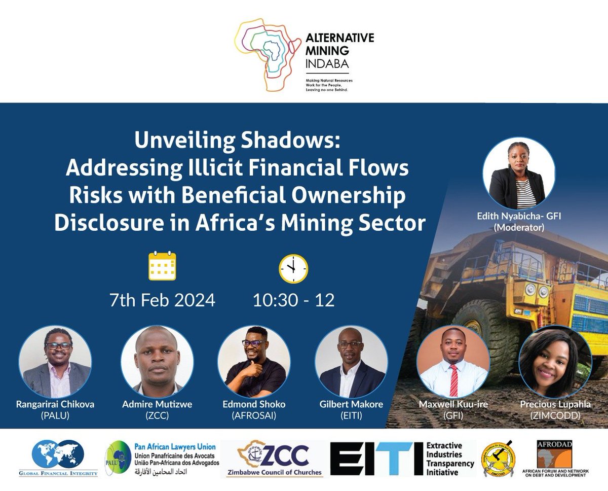 We are at the #MiningIndaba2024 in Cape Town! 🇿🇦 

Join us on Feb 7th for a session hosted by GFI &amp; <a href="/LawyersofAfrica/">PALU</a>, "Unveiling Shadows: Addressing Illicit Financial Flows Risks with Beneficial Ownership Disclosure in Africa's Mining Sector."
<a href="/MiningIndaba/">Mining Indaba</a> <a href="/AFRODAD2011/">AFRODAD</a> <a href="/AFROSAIE/">Afrosai E</a>