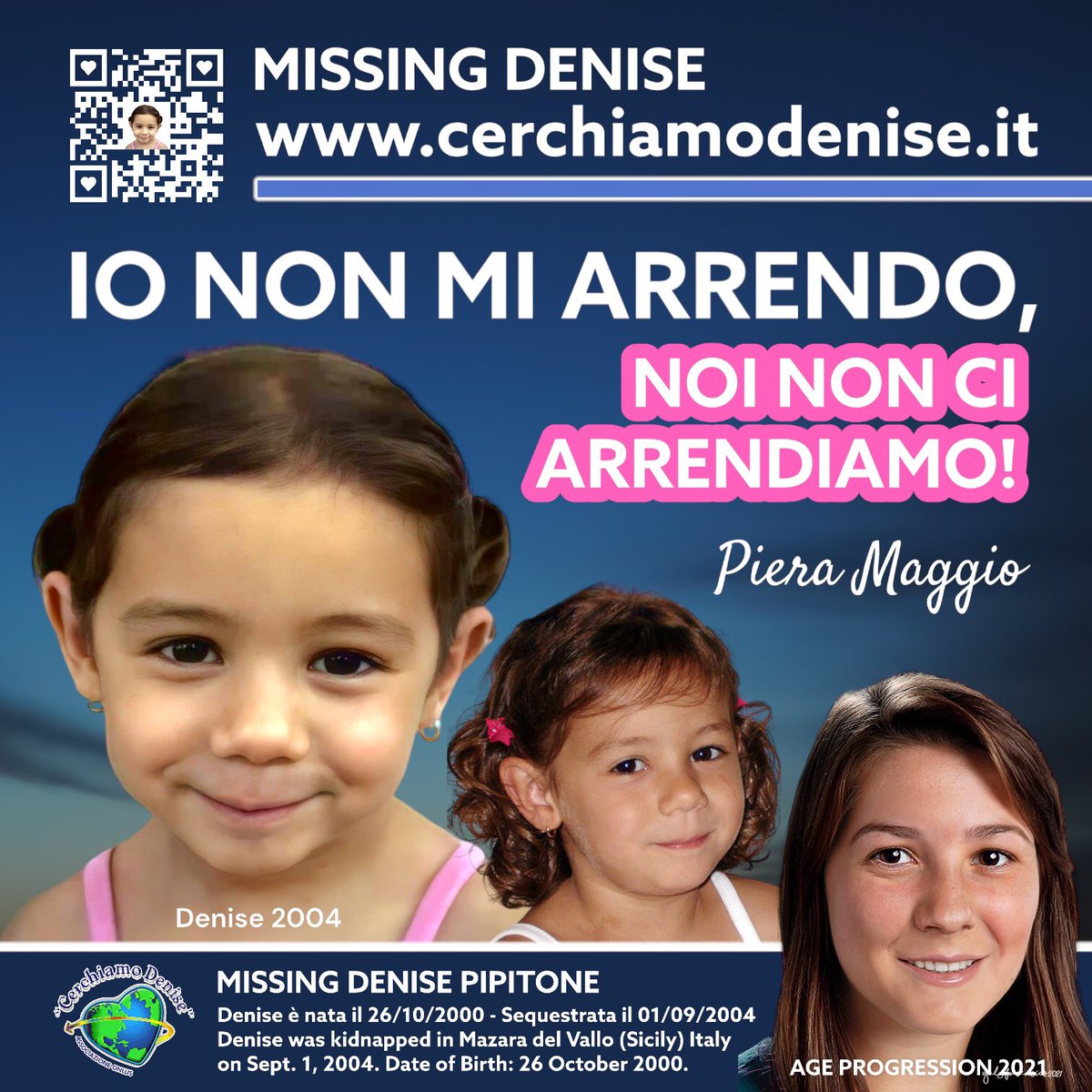 IO NON MI ARRENDO, 
NOI NON CI ARRENDIAMO❣️

PER INFO E LINK SITO/WEB UFFICIALE:  💚 cerchiamodenise.it

#Missing #MissingDenise #CerchiamoDenise #DenisePipitone #NoiNonMolliamo #Italia #Italy #Italie #Sicilia #sicily #sicily #sicilia_bestphoto #Children #kidnapping #Denise