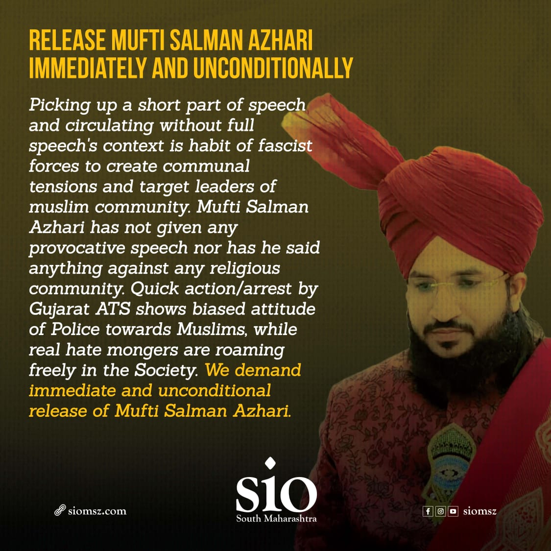 siomsz's tweet photo. Release Mufti Salman Azhari Immediately and Unconditionally

 #ReleaseSalmanAzhari https://t.co/9zA1o8NPtG