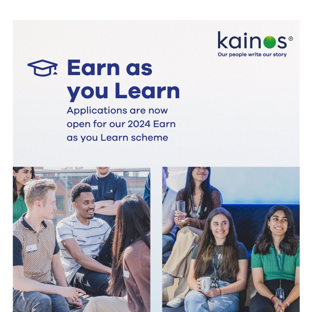 KainosSoftware's tweet photo. Our 2024 Earn as You Learn apprenticeship applications are now live!

The scheme gives the opportunity to work while studying for a part-time degree qualification in Computing Systems with @ulsteruni. It's a no brainer.

Apply now (deadline 21st Feb): https://t.co/Gld3KyK8rG https://t.co/I74c5Gfn3k