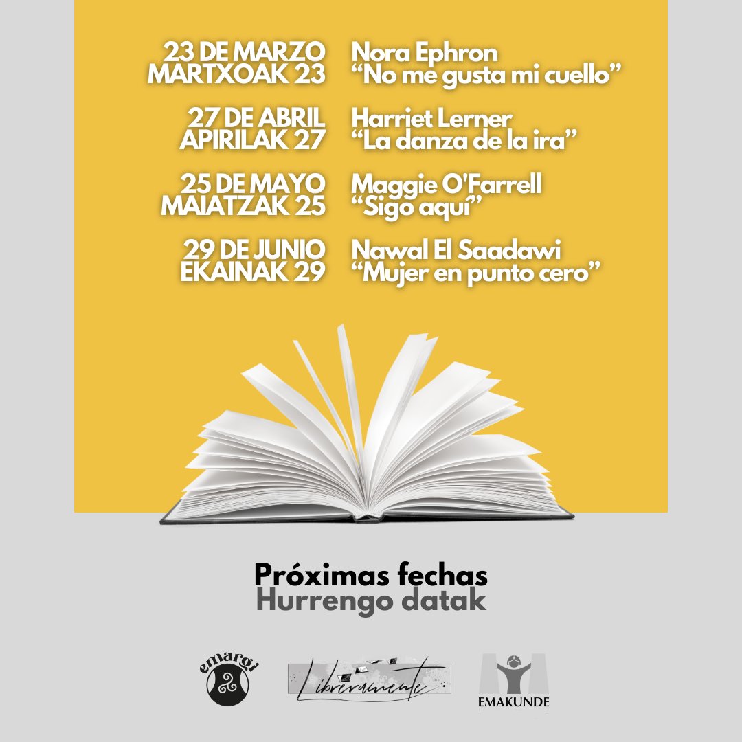 Club Lectura Feminista
En febrero leemos “Silencios” y "Dime una adivinanza" de Tillie Olsen (<a href="/las_afueras/">las afueras</a>)
Dinamiza <a href="/EnyaDiez/">Enya Diez | エニャ</a>
INSCRIPCIÓN
En <a href="/libreramente/">Libreramente</a>, en <a href="/emargi_elkartea/">Emargi</a> o por email: colabora@emargi.eus
SOCIAS: 12€/sesión + 5% de desc. en el libro
NO socias: 15€/sesión