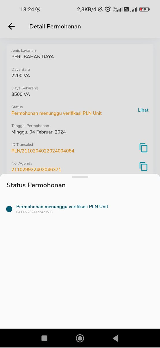 alfianroma's tweet photo. @pln_123 min saya mau turun daya dari 3500 ke 2200 tapi udah 2x24 jam statusnya menunggu verifikasi PLN Unit. Kenapa lama sekali ya nomor agendanya 211029922402046371 https://t.co/YYhK14EE4o