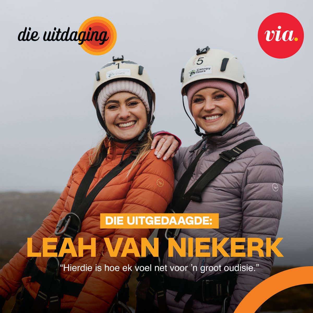 Hierdie week op #DieUItdaging gaan die sangeres, Leah saam met Iana 'n adrenalienbelaaide avontuur aanpak. Kan jy raai wat hulle gaan doen? ⛰🤸‍♀️ Skakel Donderdag om 20:30 in vir hierdie episode! Saam met hoofborg Outdoor Warehouse; Outdoorphoto, Mercedes-Benz en Hi-Tech SA.