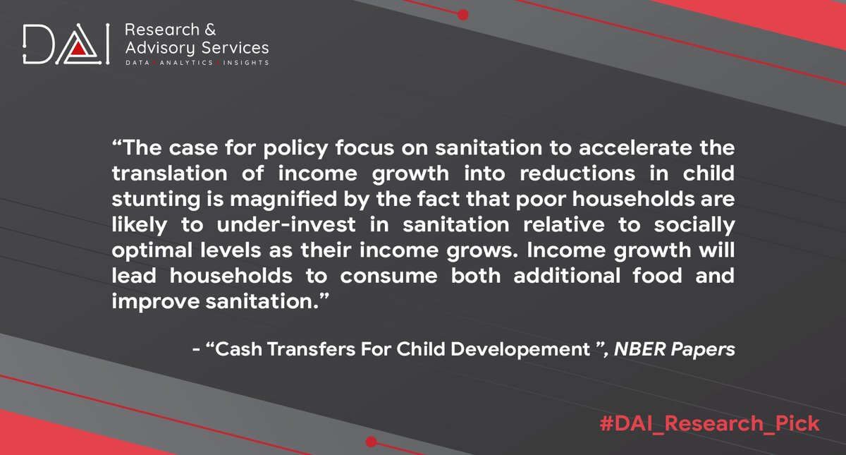 📊 #DAI_Research_Pick An #RCT that examines the cash transfers to examine the relationship between income and child development, and reveals its vital link to #Sanitation. 🚮 ✅ Read the entire paper at nber.org/papers/w32093 #DataAnalytics #Research