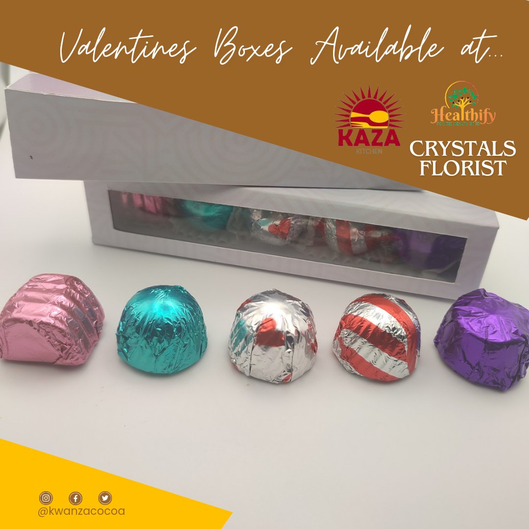 ❤🍫 Our Valentines Box is available at the following outlets 🍫❤

BT - Healthify, Crystals Florist
LL - Kaza Kitchen

The box includes:
Dark Chocolate Macadamia Gianduja
Dark Chocolate Peanut Cup
Milk Chocolate Caramel
Milk Chocolate Coconut Cup
Milk Chocolate Ngwazi Cream