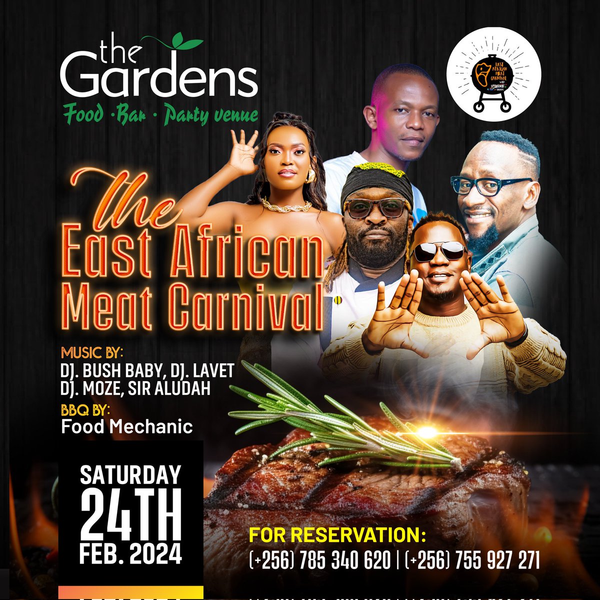 Attend the East African Meat Carnival 🍖. 📌 @GardensNajjera on the 24th/02/2024. It promises to be a practical #MastersClass @DjAludah @djmo_ze @Mo_Chef_Mu @DjLavetOfficial 📸 @stdjug @uvotam @stuart_tibs