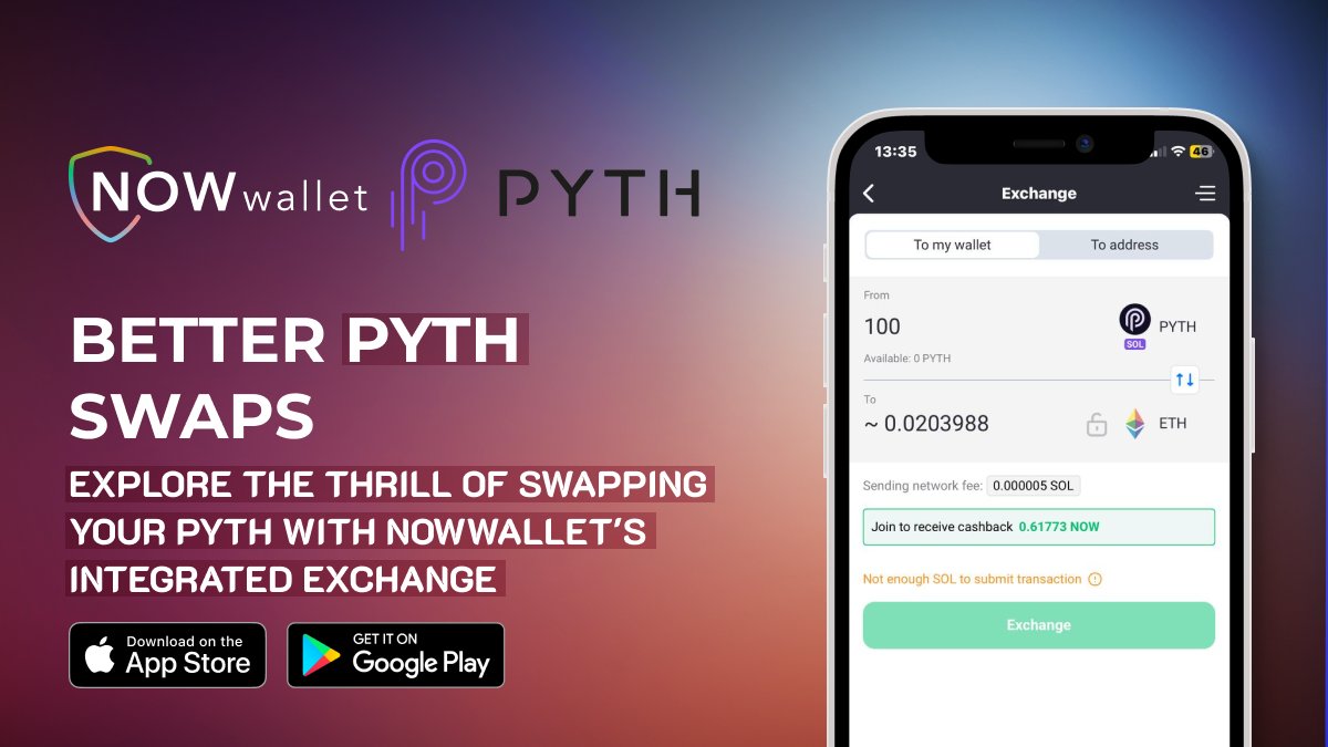📢Exciting news for @PythNetwork Token holders! ✅You can exchange $PYTH on #NOWWallet at the most favorable rates! ‼️Don't miss out on the opportunity to trade #PYTH hassle-free. Start exchanging now: now-l.ink/pythswaps