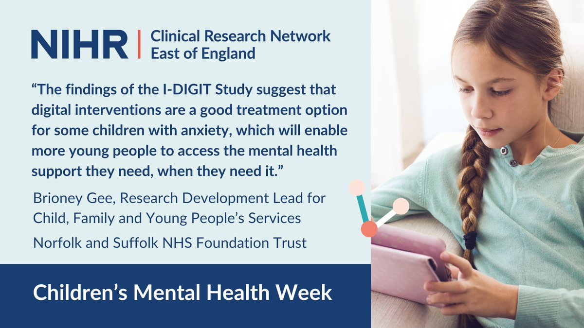 #ChildrensMentalHealthWeek - There's a growing demand for support & innovation in children & young people's mental health services. The I-DIGIT Study, led by @NSFTresearch, @HealthInnovEast & @NIHRresearch-funded, investigated digital health technologies as a potential solution.