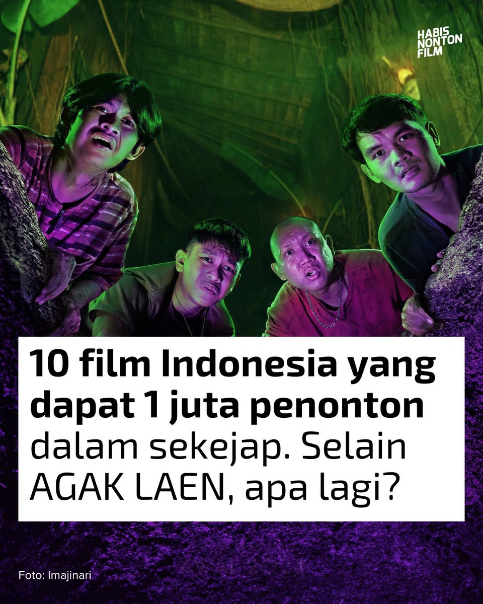 Sepanjang sejarah, hanya ada 10 film Indonesia yg dapat 1 juta penonton pas Opening Week (OW: 4 hari, Kamis-Minggu). AGAK LAEN yg lagi tayang di bioskop jadi salah satunya!

9 dari 10 filmnya udah bisa ditonton streaming, nanti Minton infokan sekalian.

Ada apa aja? A Thread