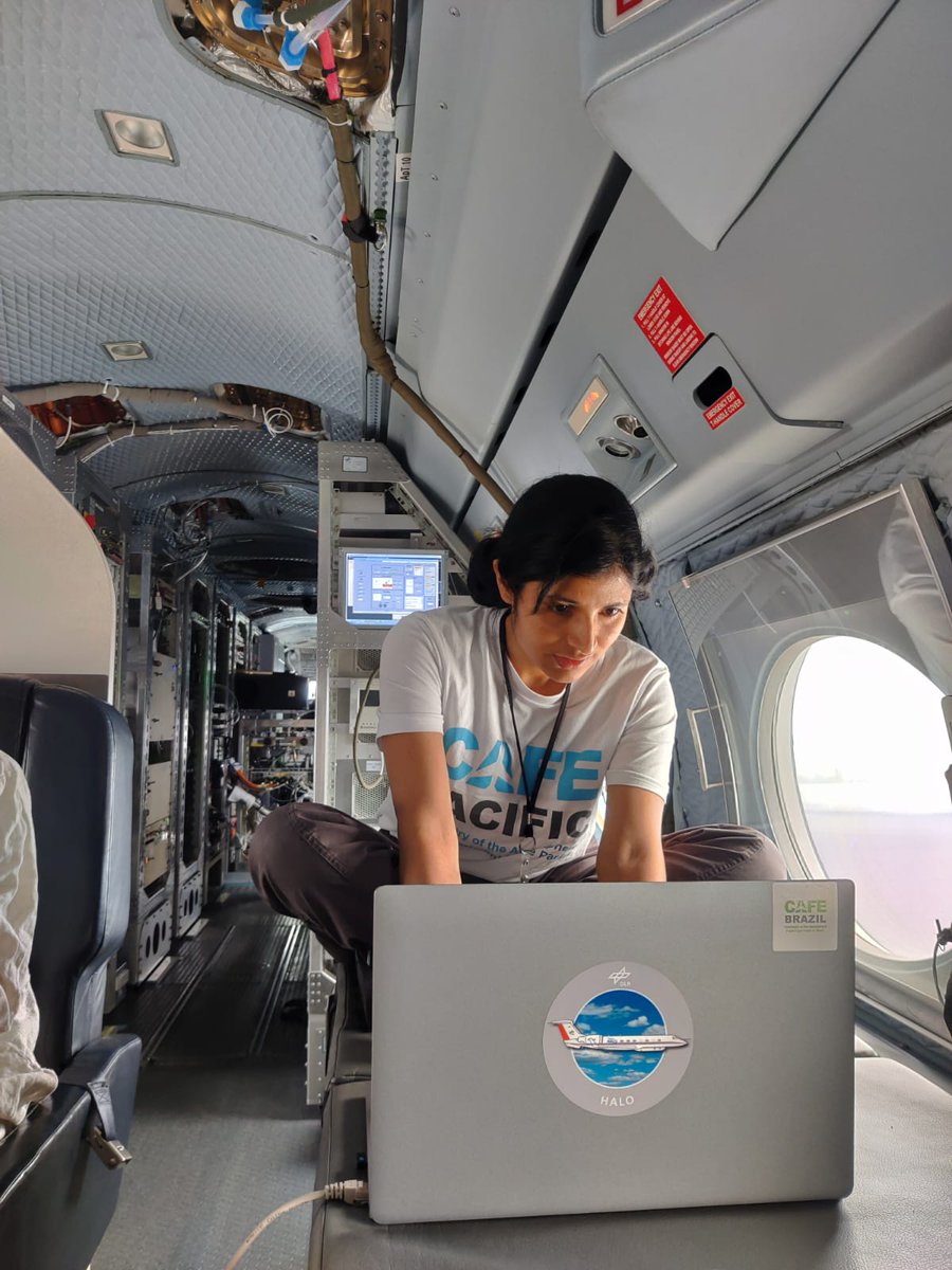 nidhispace's tweet photo. Flying on the German research aircraft #HALO is always amazing. Despite my colleague's limited knowledge of cricket, I couldn't resist asking about the ongoing match during the scientific research flight. https://t.co/oZmCrYo0Yi
