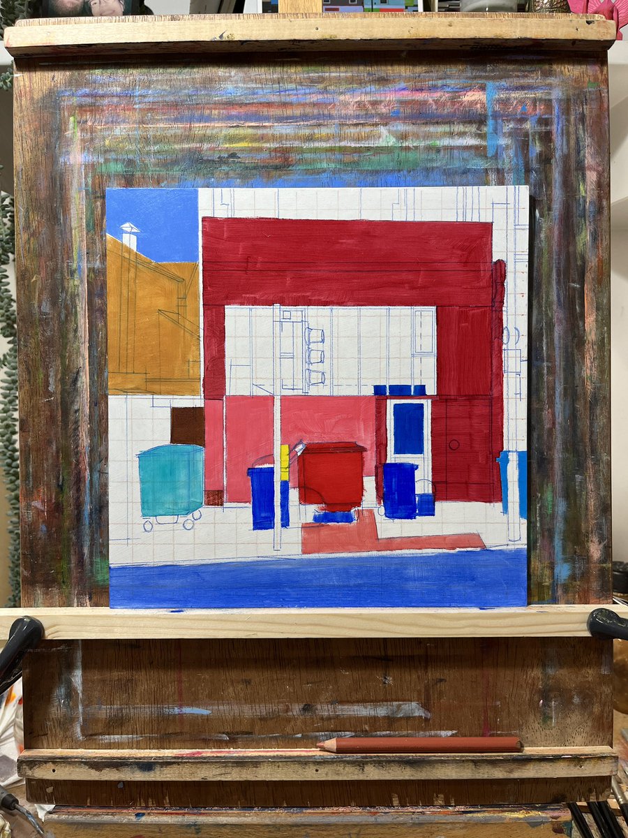 richardmcj's tweet image. On the easel..

New painting underway. So many bins, a traffic light AND a lamppost - all my favourites.
#oilpainting #shopfront #bristolart #streetfurniture