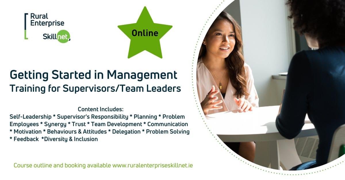 4-places remain on our successful Getting Started in Management commencing online February 21st, 28th, March 6th &amp; 13th 9.30am-12.30pm.
ruralenterpriseskillnet.ie/training/getti…

#emergingleaders #management #talentdevelopment