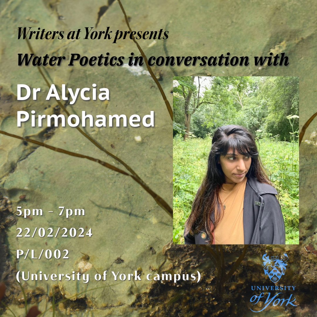 Many exciting poetry things are happening in York this February, but above all, I cannot wait to welcome the brilliant @a_pirmohamed to read as part of Writers at York @UoYEnglish 'Water Poetics' series. If you are in the York area, come along to this free event! Tix -->>