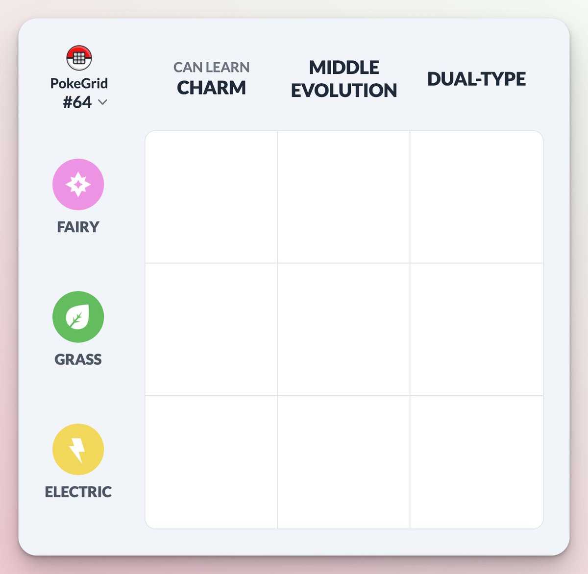 PokeGrid #64: CHARM 💞💞💞

Play at pokegrid.net and let us know your score 👇