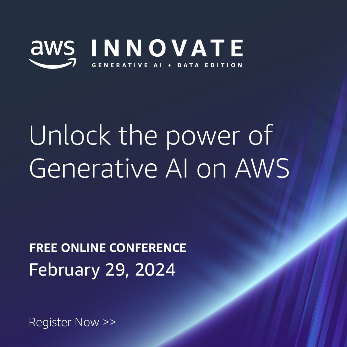 GavinPerrie's tweet photo. AWS Innovate Online: Generative AI + Data Edition is back on February 29, 2024!

Save your spot now: https://t.co/7cbVdPN108 https://t.co/i22jjw67qf https://t.co/3rHvQq8ikx