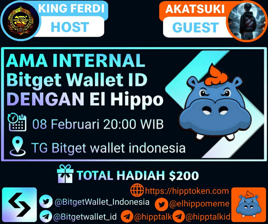 💙x💙 AMA INTERNAL 
WITH <a href="/elhippomeme/">El Hippo</a>

📍 t.me/BitgetWallet_I…
⏰ 08 Febuari pukul 20:00 WIB 
🎁 KUMPULAN HADIAH $200

🚀Bergabunglah pada AMA kali ini untuk mendapatkan ilmu dan pengetahuan tentang projects $HIPPO

#AMA #HIPPO #BitgetWallet
#BitgetxMessi #MEME #memecoin $Wen