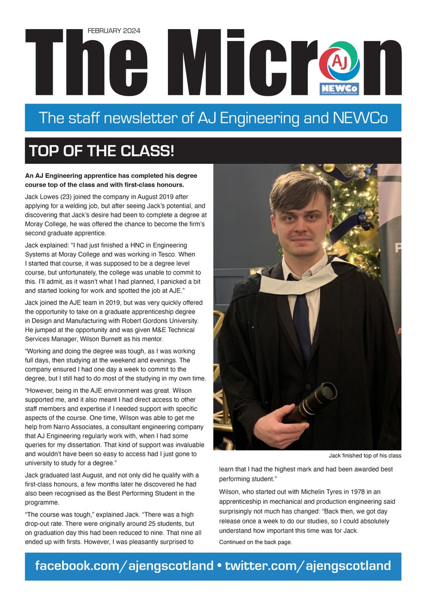 The latest edition of the company newsletter is now available.

You can keep up to date with all of AJ Engineering and NEWCo's news by visiting:

AJE: ajengineering.co.uk/news/ or
NEWCo: newcolimited.co.uk

@moraychamber <a href="/RobertGordonUni/">Robert Gordon University (RGU)</a>