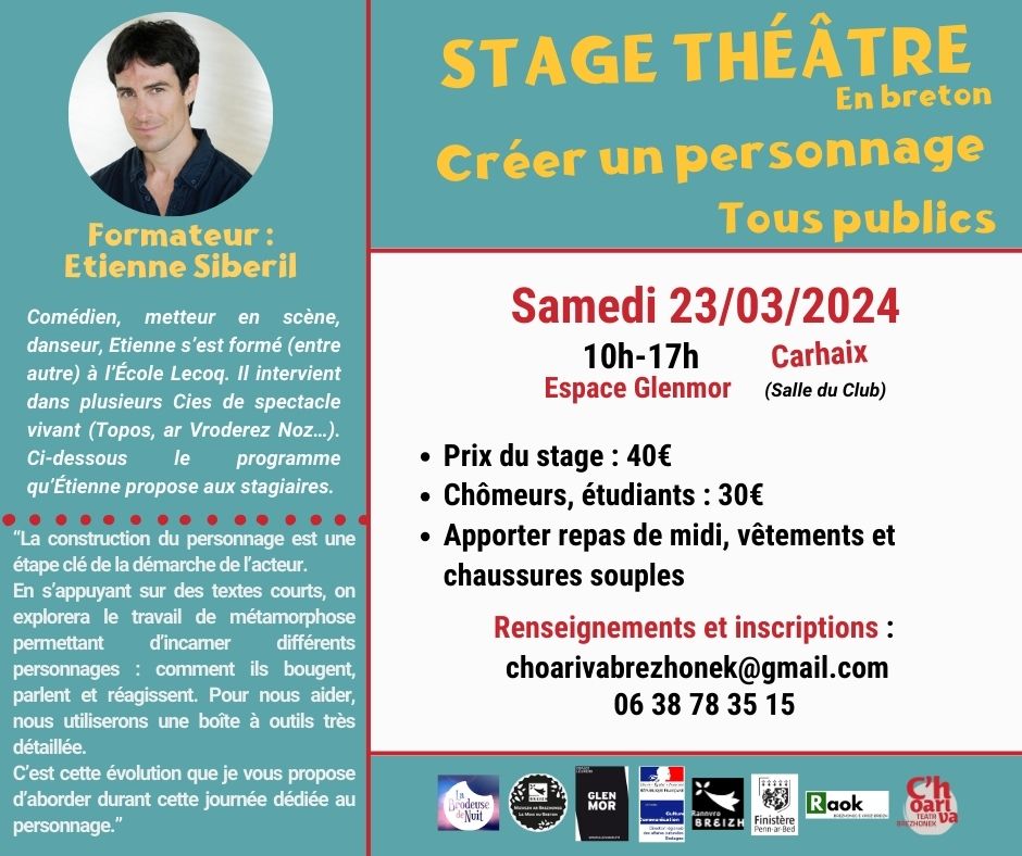 C'hoariva ? Dedennet ? Lakait hoc’h anv !
Théâtre en breton ? Intéressé.e ? Inscrivez-vous !
@RaokBzgKB  <a href="/regionbretagne/">Région Bretagne</a> <a href="/finistere_29/">Département du Finistère</a> 
#EspaceGlenmor