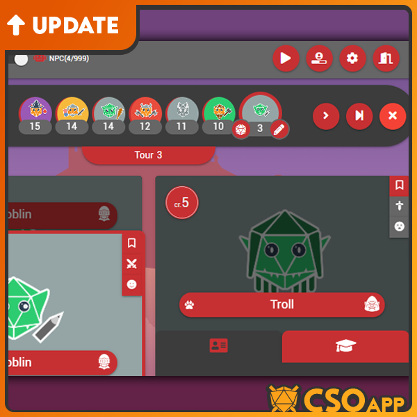 CSOapp's tweet image. 🇬🇧 Update: ⚔️Improved turn order, possibility to exclude or pass a player. 🗒️ Enhanced GM and player notes.

🇫🇷 Mise à jour : ⚔️Amélioration de la piste d'initiative, possibilité d'exclure ou de passer un joueur. 🗒️ Enrichissement des notes du GM et des joueurs. 

#TTRPGs #jdr