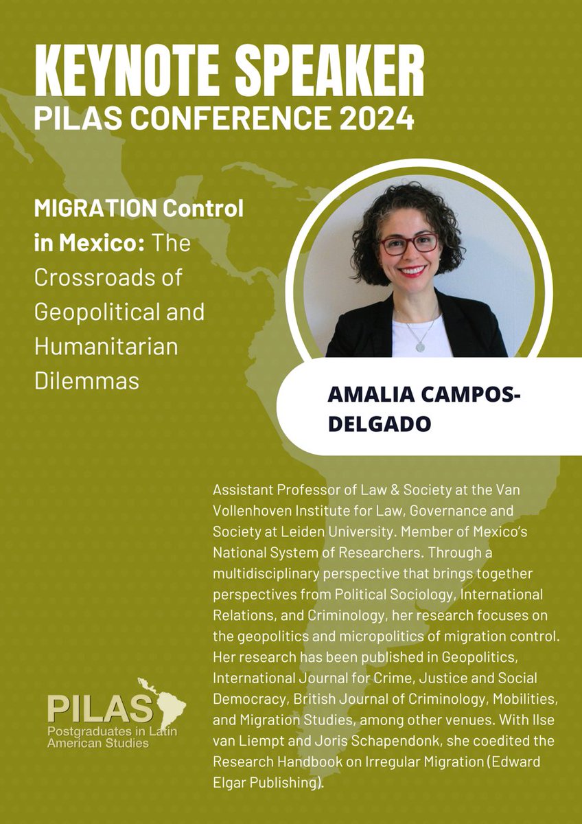 PILAS - Postgraduates in Latin American Studies (@pilas_latam) on Twitter photo Announcing this year's PILAS Conference Keynote Speaker: Amalia Campos Delgado (<a href="/amalia_cd/">Amalia Campos-Delgado</a>). Join us at the Conference this July to hear her wonderful and important discussion of Migration Control in Mexico. Announcing this year's PILAS Conference Keynote Speaker: Amalia Campos Delgado (<a href="/amalia_cd/">Amalia Campos-Delgado</a>). Join us at the Conference this July to hear her wonderful and important discussion of Migration Control in Mexico.